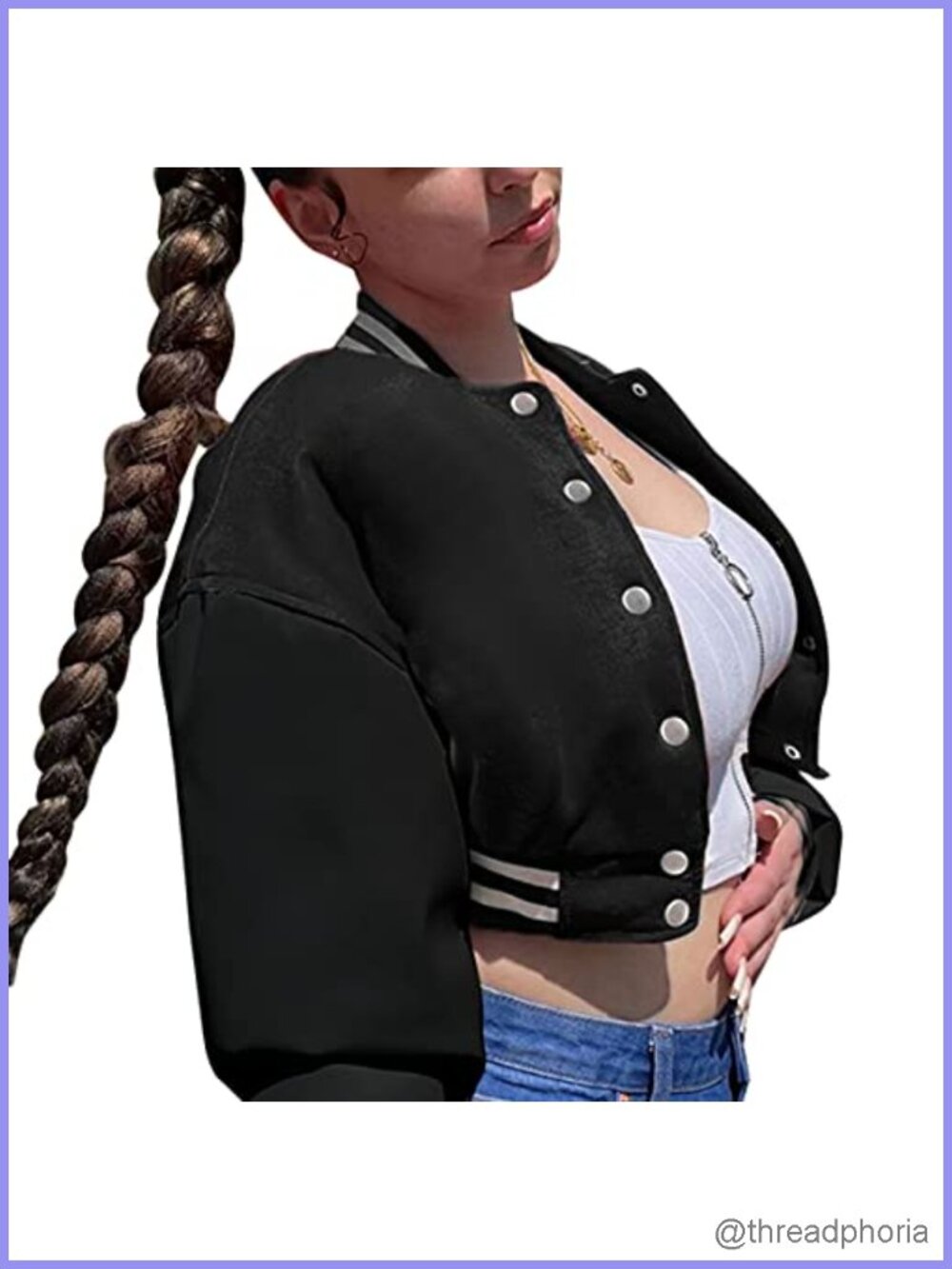 Women Crop Fleece Baseball Jacket Button Down Bomber Coat Sweatshirt